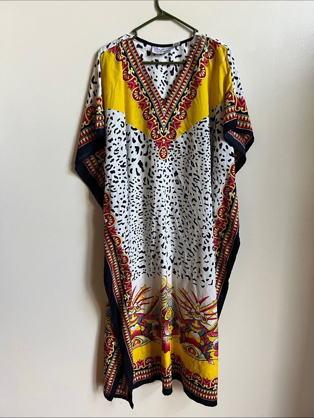 animal print Mrs Roper Signature Yellow, Black & White Printed Kaftan Maxi